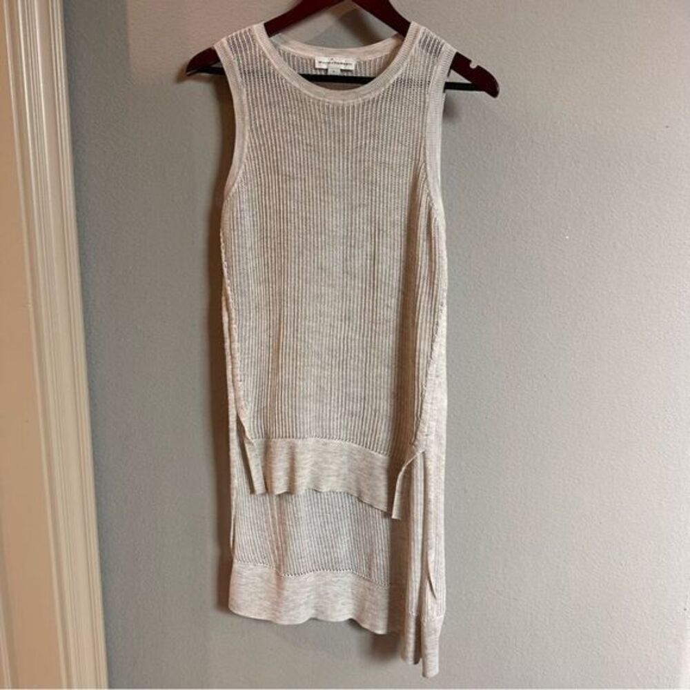 White + Warren | S | tan loose knit high low tunic top ribbed shell top